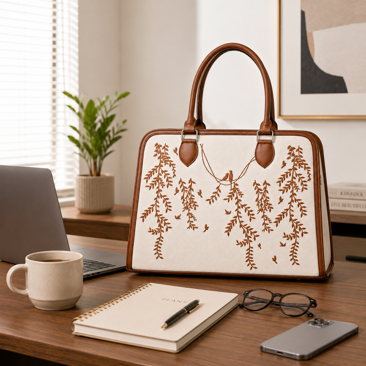 Custom Canvas & Leather Tote Bag | Personalized Floral Handbag | Elegant Women's Shoulder Tote