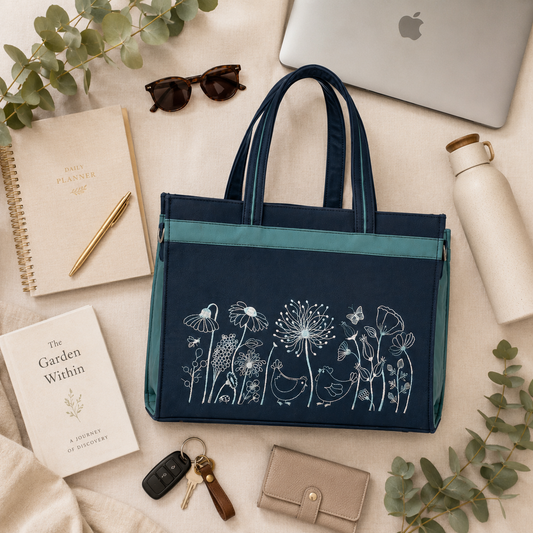 Floral Work Tote Bag | Embroidered Everyday Purse | Custom Women's Gift