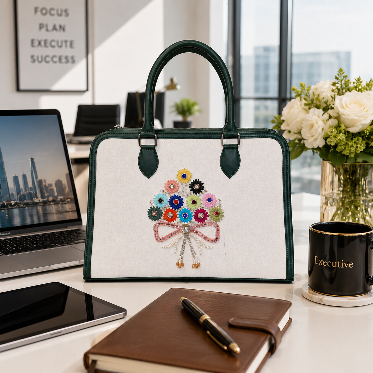 Premium Handmade Floral Handbag ā Elegant Embroidered Tote Bag