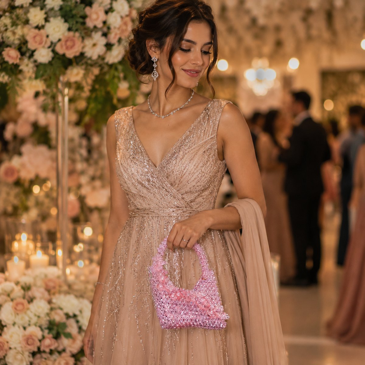 Handmade Pink Crystal Beaded Handbag for Women, Sparkly Mini Purse, Elegant Evening Bag, Wedding Bridal Party Purse, Unique Gift for Her