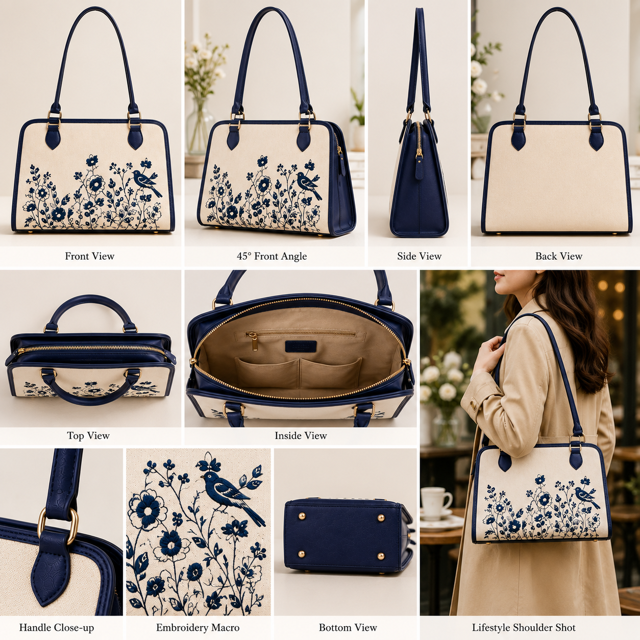 Personalized Tote Bag | Custom Name Floral Handbag | Women's Shoulder Purse