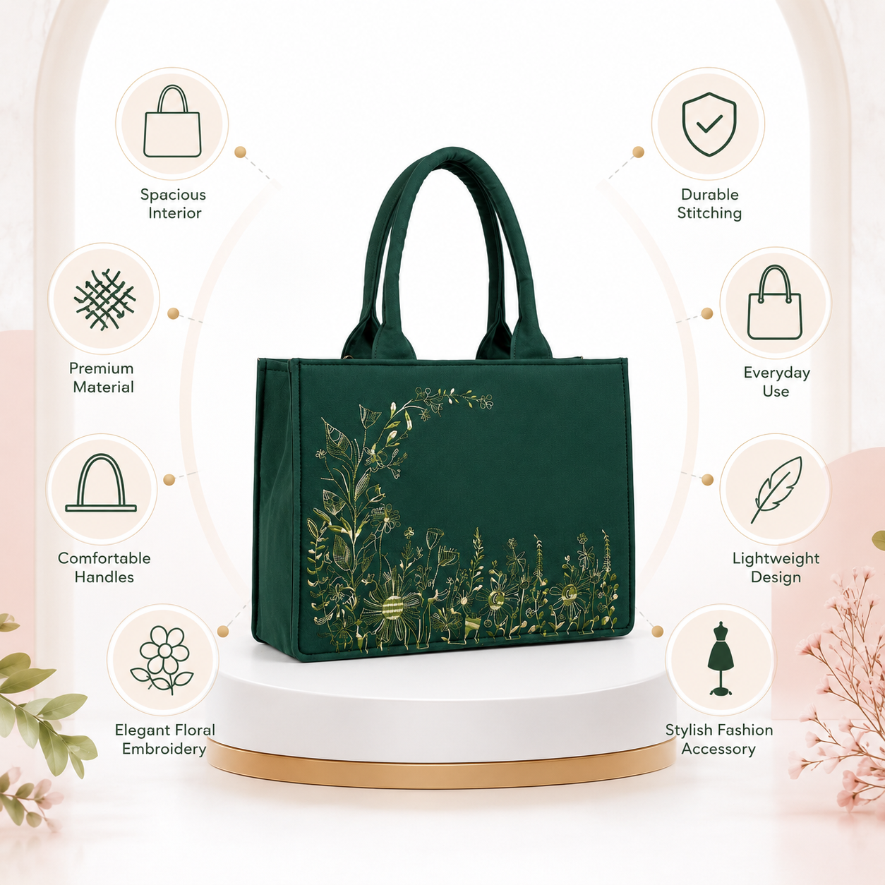 Luxury Tote Bag | Botanical Print Handbag | Personalized Women's Purse | Daily Carry Bag