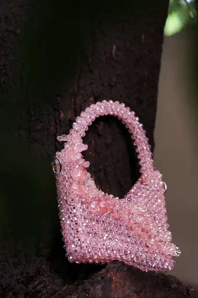 Handmade Pink Crystal Beaded Handbag for Women, Sparkly Mini Purse, Elegant Evening Bag, Wedding Bridal Party Purse, Unique Gift for Her