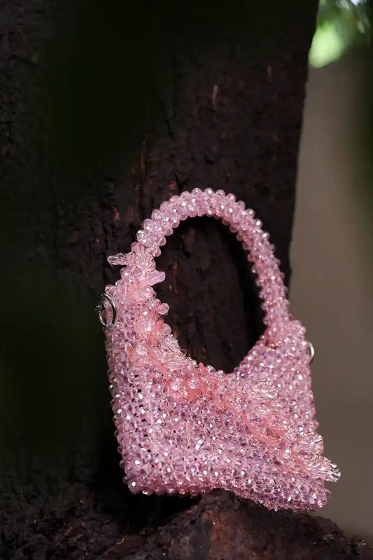 Handmade Pink Crystal Beaded Handbag for Women, Sparkly Mini Purse, Elegant Evening Bag, Wedding Bridal Party Purse, Unique Gift for Her