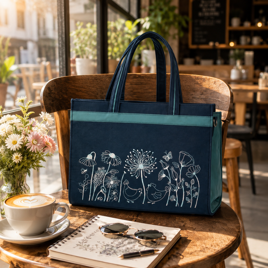 Floral Work Tote Bag | Embroidered Everyday Purse | Custom Women's Gift