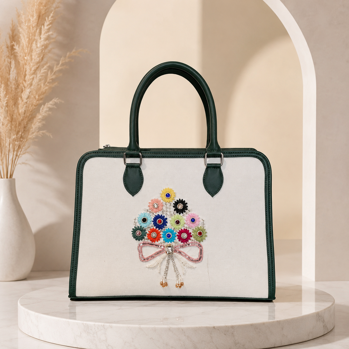 Premium Handmade Floral Handbag – Elegant Embroidered Tote Bag