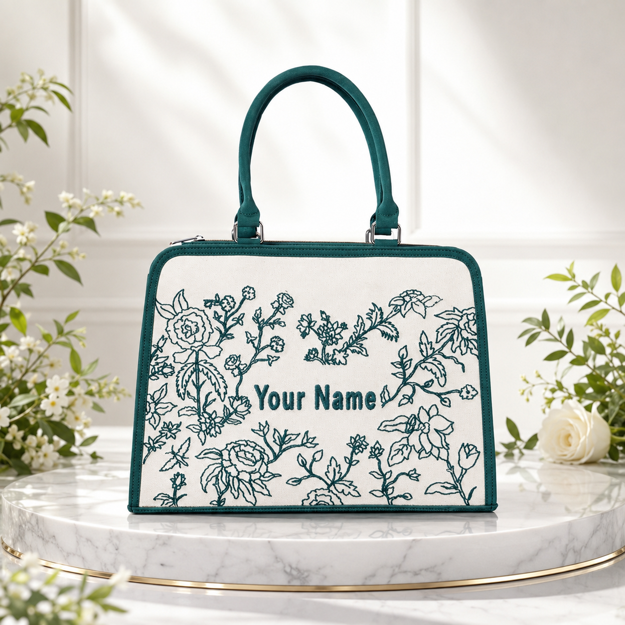 Personalized Floral Handbag with Custom Name