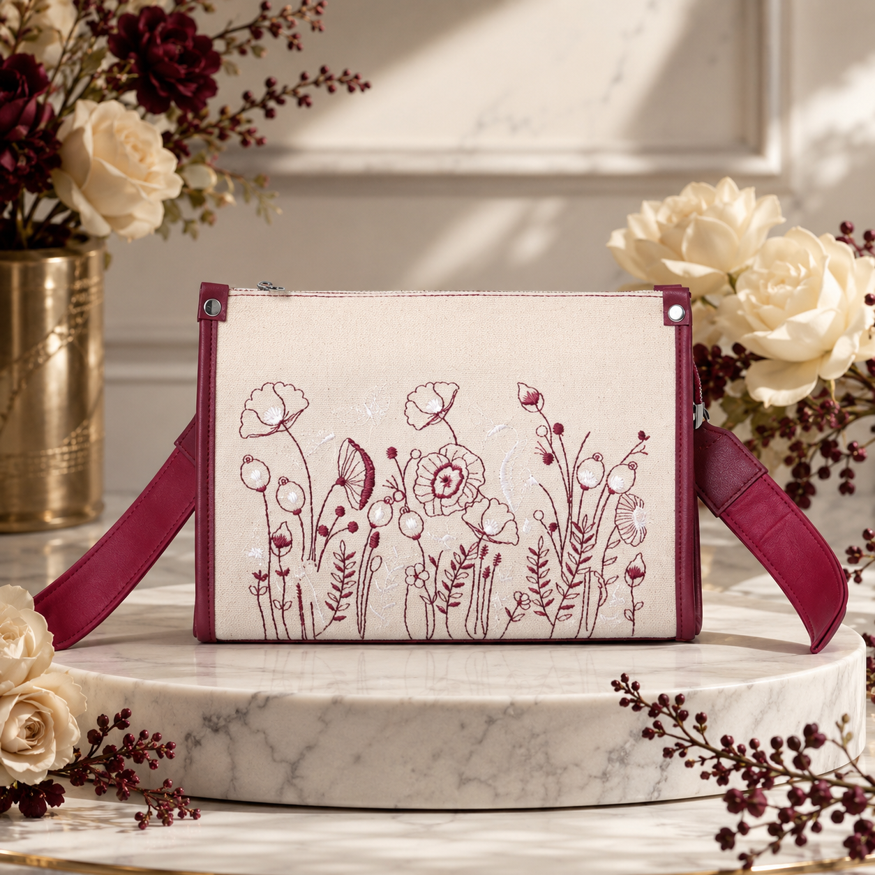 Personalized Floral Crossbody Bag, Custom Name Purse, Women's Shoulder Bag, Botanical Clutch, Personalized Gift for Mom, Wife & Her