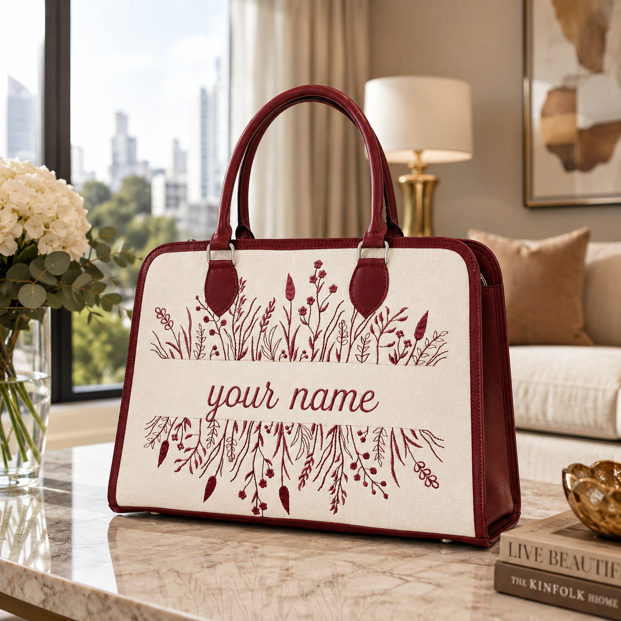 Custom Floral Purse with Name, Personalized Tote Handbag, Unique Gift for Women, Stylish Everyday Carry Bag