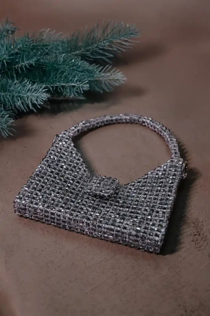 Handmade Silver Crystal Mini Handbag for Women, Rhinestone Evening Purse, Sparkly Bridal Wedding Bag, Luxury Party Clutch, Gift for Her