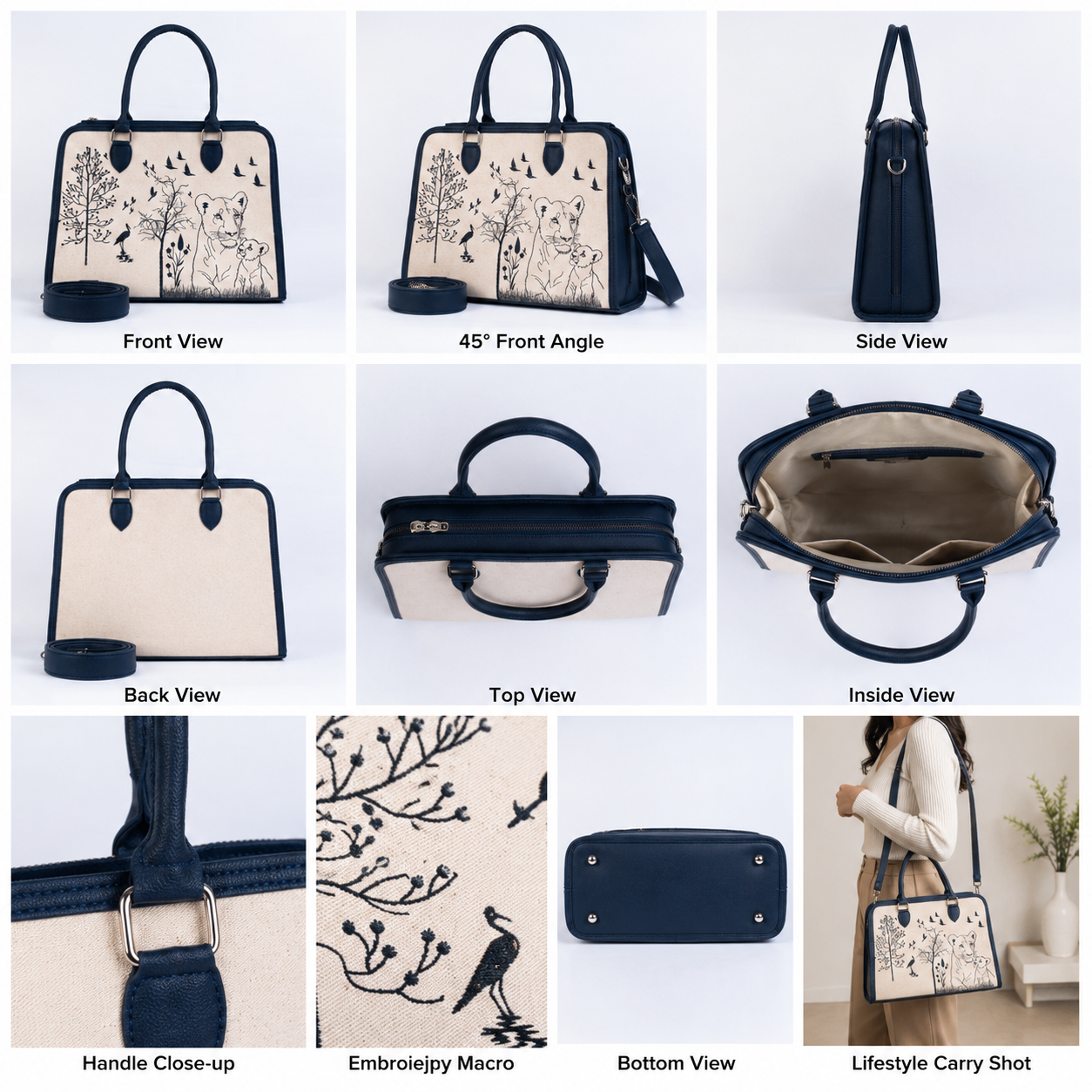Personalized Wildlife Tote | Lion & Cub Handbag | Gift for Her