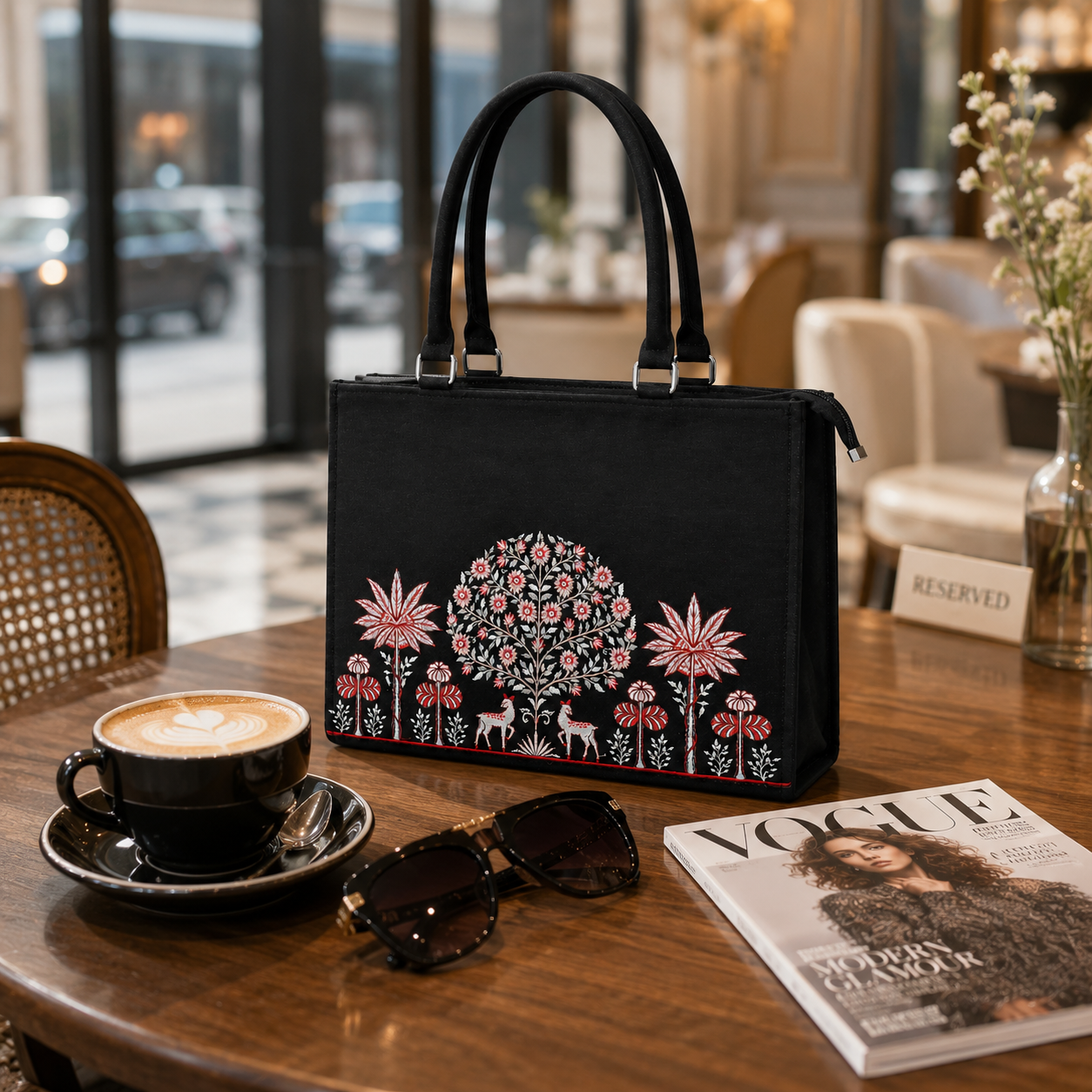 Women's Premium Embroidered Tote Bag with Extra Long Strap