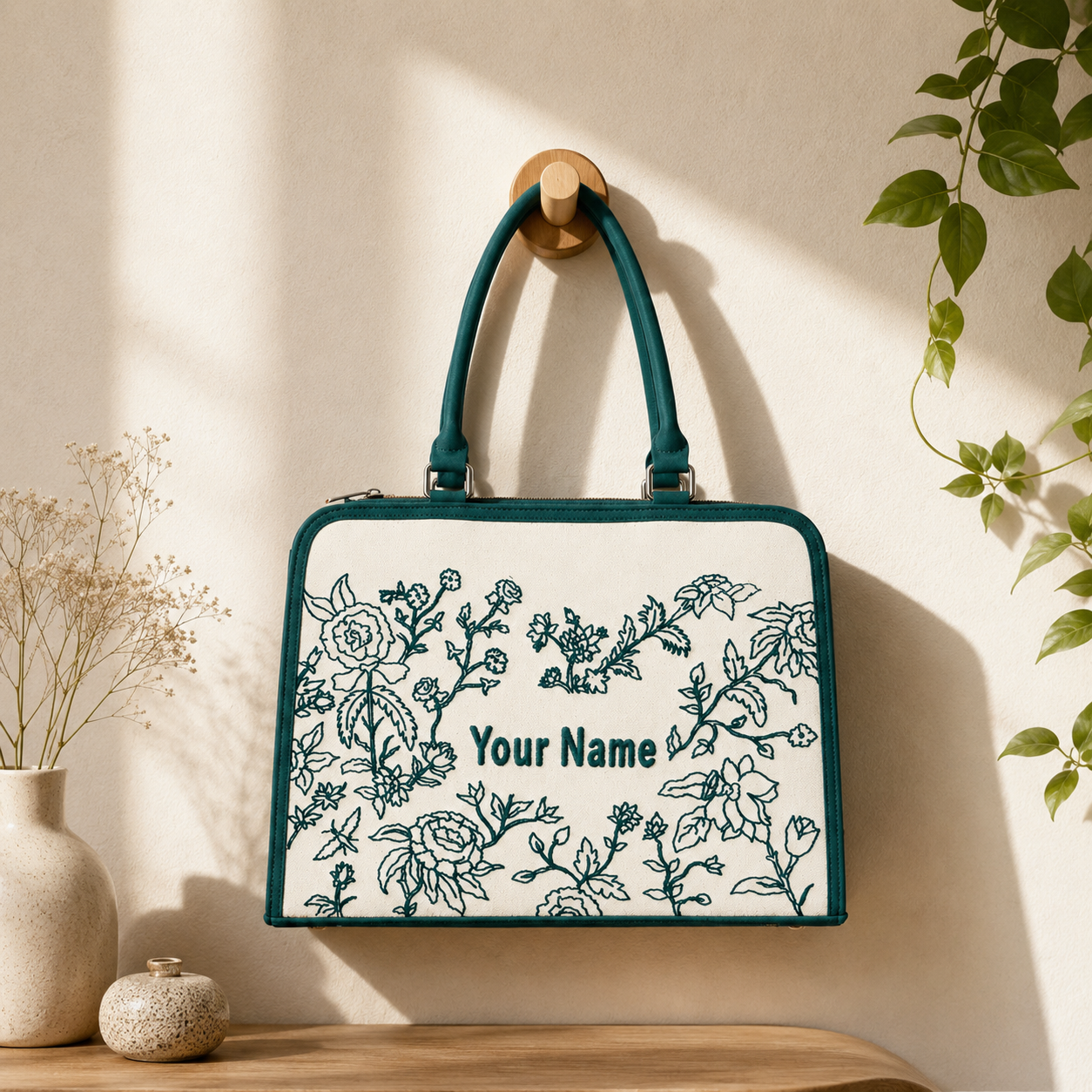 Personalized Floral Handbag with Custom Name