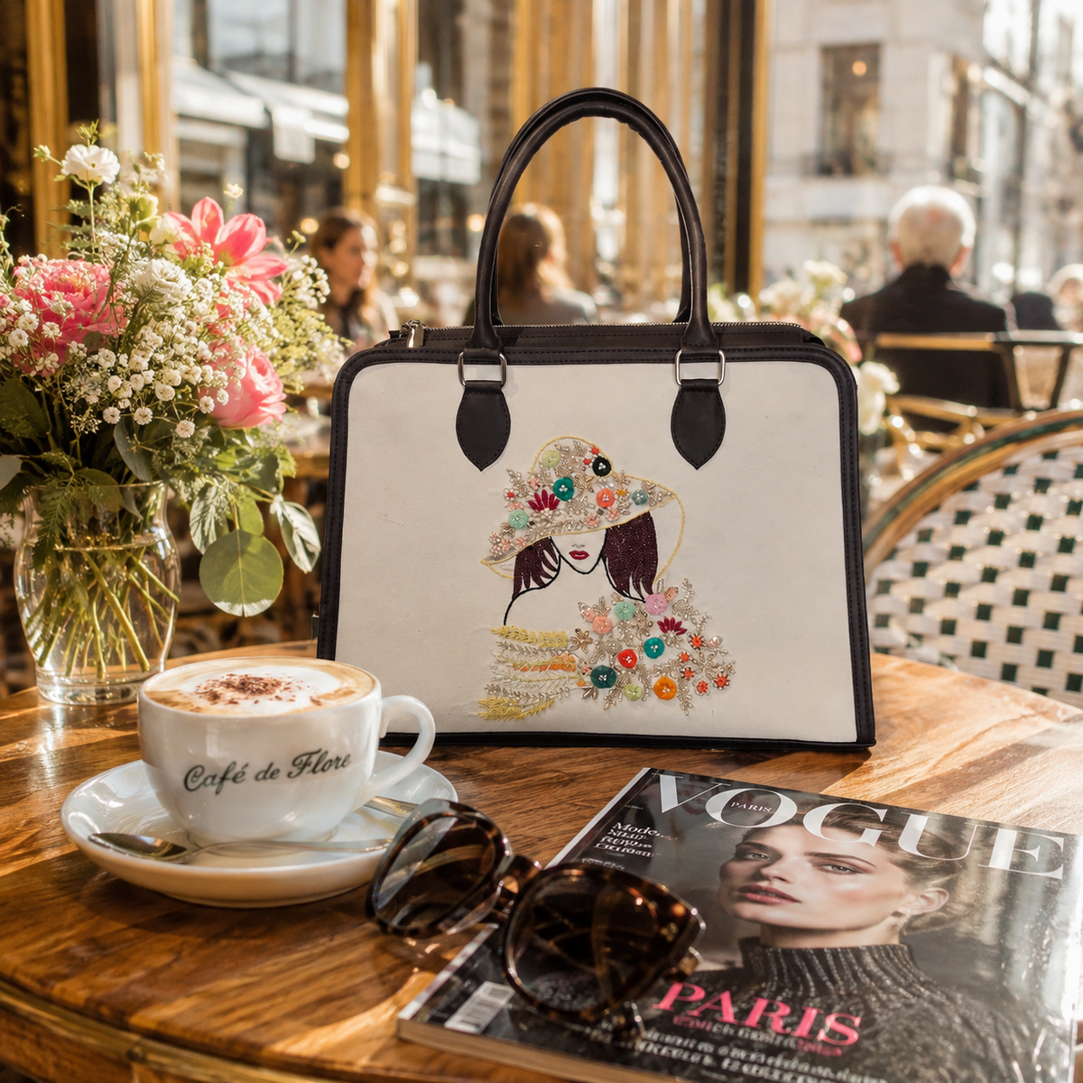 Handmade Embroidered Women’s Tote Bag – Elegant Designer Handbag
