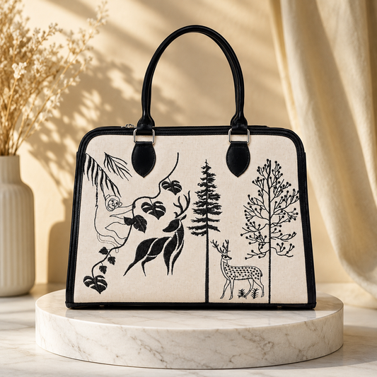 Personalized Forest Canvas Handbag | Custom Wildlife Tote Bag | Deer & Nature Print Women's Shoulder Bag | Monogram Gift for Her