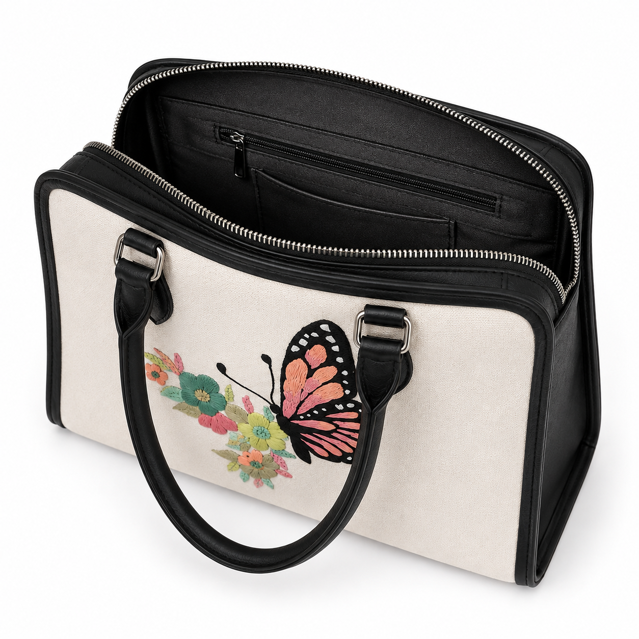 Handmade Butterfly Embroidered Tote Bag – Premium Floral Women’s Handbag