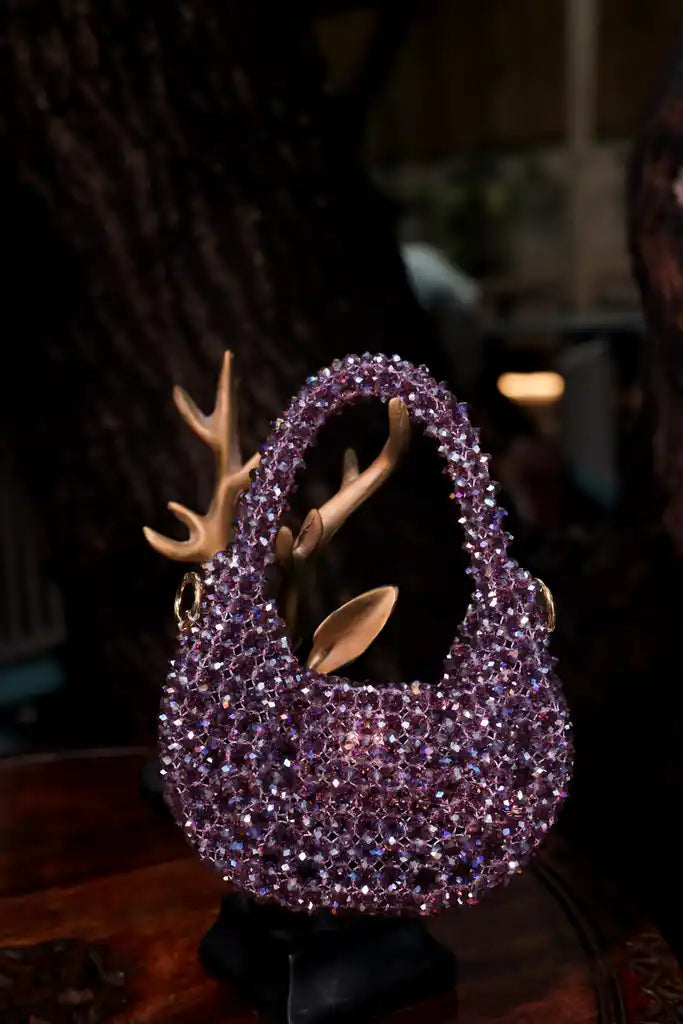 Handmade Purple Crystal Beaded Handbag for Women, Sparkly Mini Purse, Elegant Evening Bag, Wedding Party Handbag, Unique Gift for Her