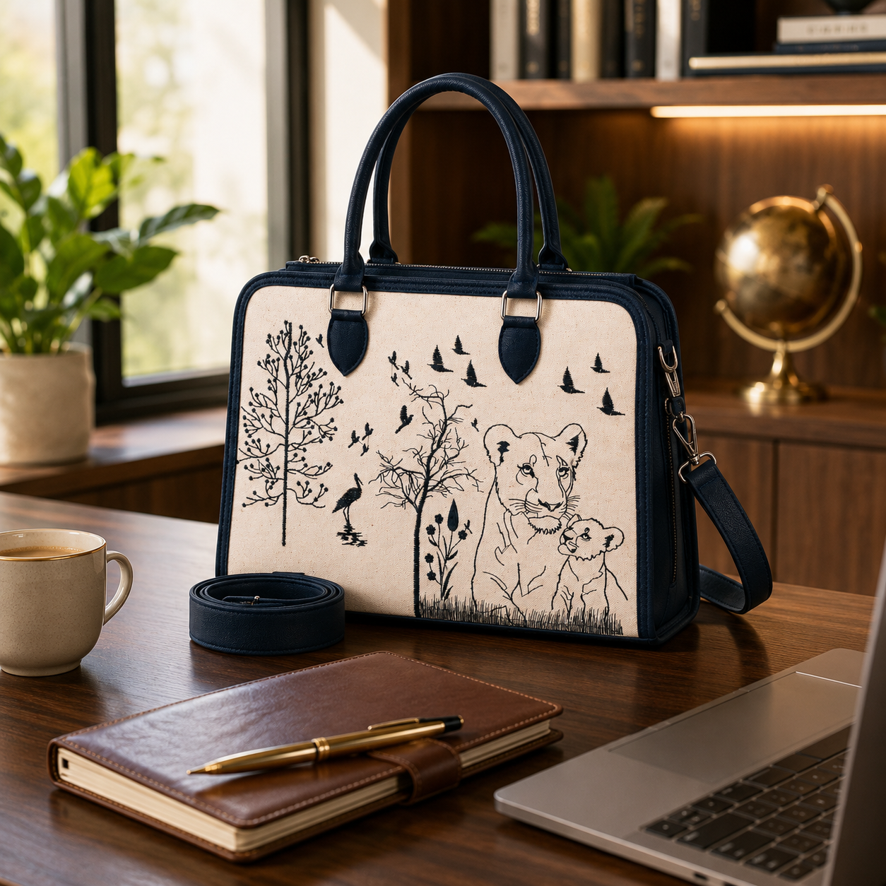 Personalized Wildlife Tote | Lion & Cub Handbag | Gift for Her