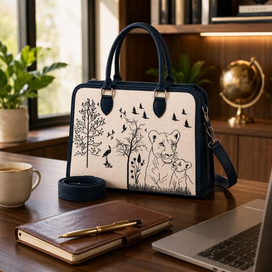 Personalized Wildlife Tote | Lion & Cub Handbag | Gift for Her