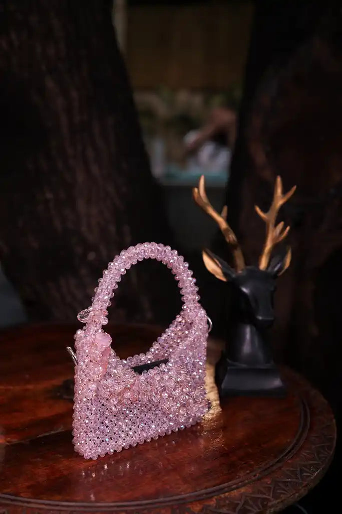 Handmade Pink Crystal Beaded Handbag for Women, Sparkly Mini Purse, Elegant Evening Bag, Wedding Bridal Party Purse, Unique Gift for Her