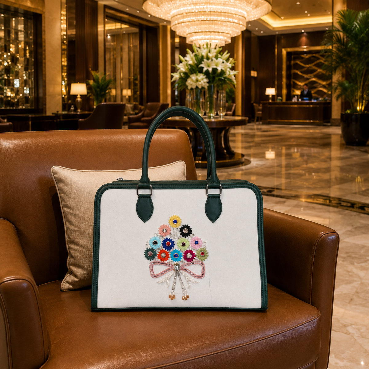 Premium Handmade Floral Handbag – Elegant Embroidered Tote Bag