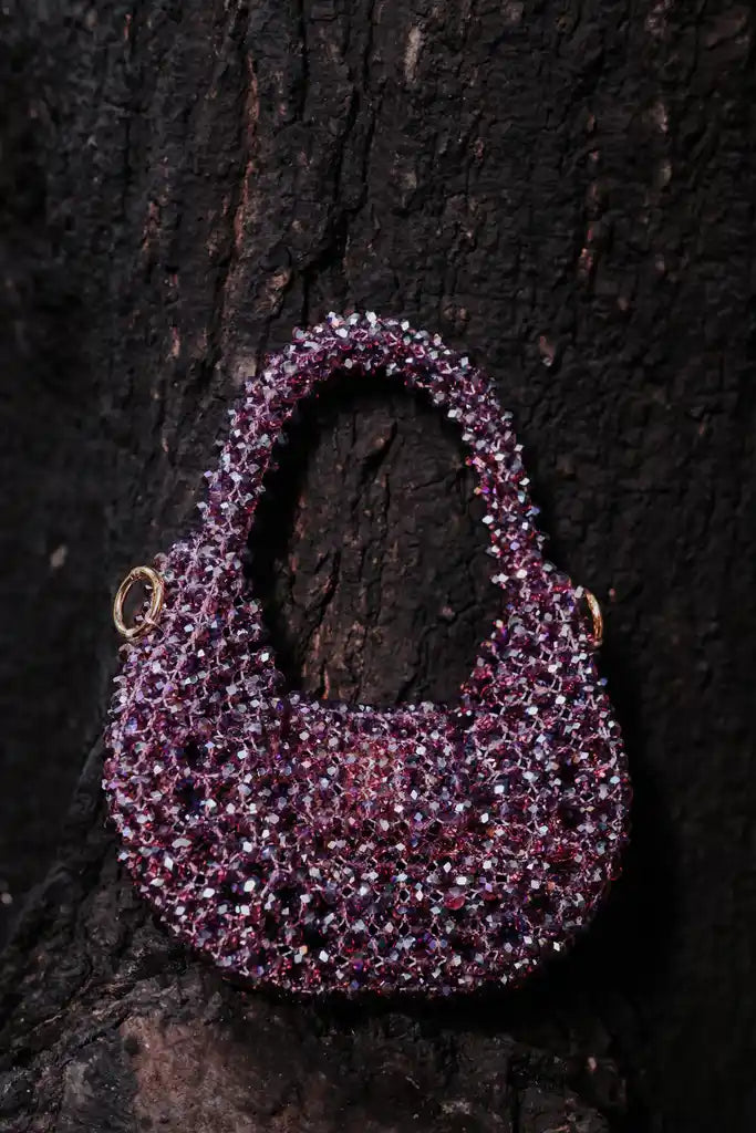 Handmade Purple Crystal Beaded Handbag for Women, Sparkly Mini Purse, Elegant Evening Bag, Wedding Party Handbag, Unique Gift for Her