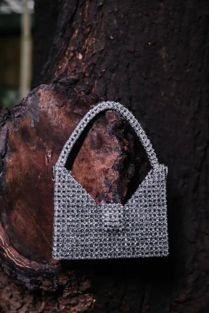 Handmade Silver Crystal Mini Handbag for Women, Rhinestone Evening Purse, Sparkly Bridal Wedding Bag, Luxury Party Clutch, Gift for Her