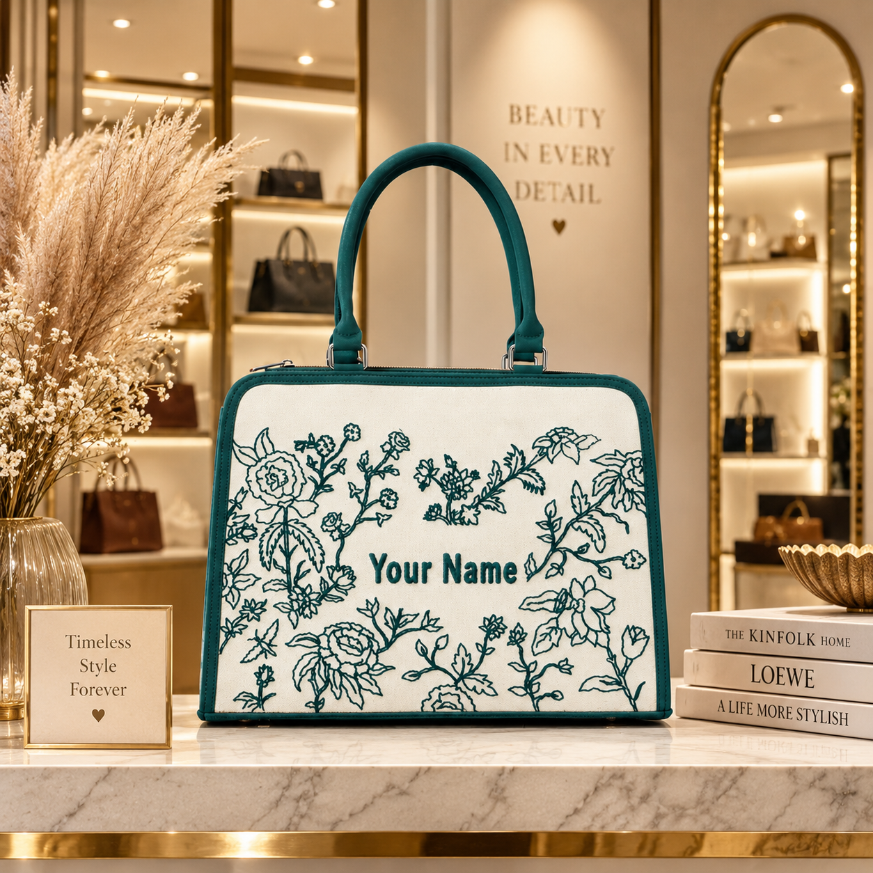 Personalized Floral Handbag with Custom Name