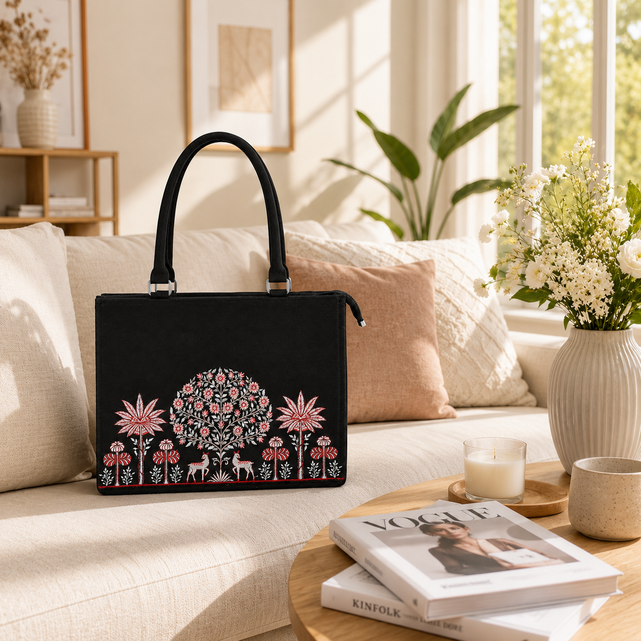 Women's Premium Embroidered Tote Bag with Extra Long Strap