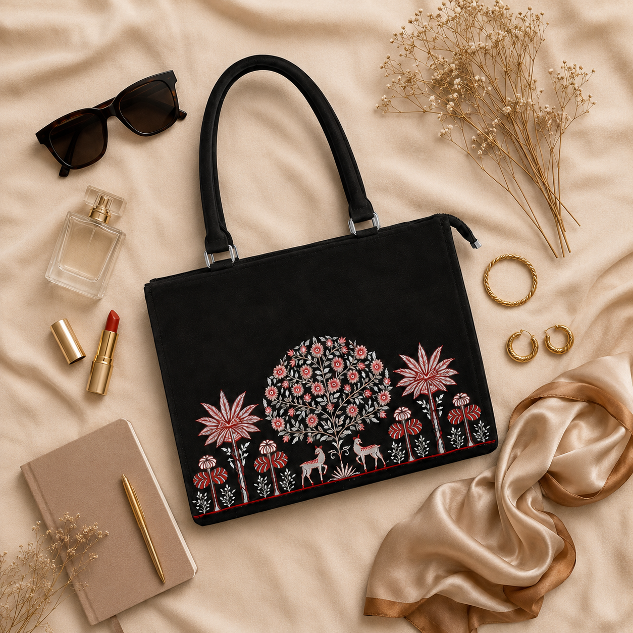 Women's Premium Embroidered Tote Bag with Extra Long Strap