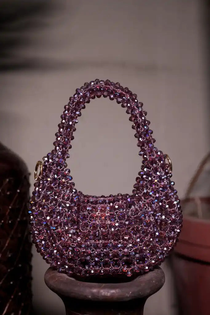 Handmade Purple Crystal Beaded Handbag for Women, Sparkly Mini Purse, Elegant Evening Bag, Wedding Party Handbag, Unique Gift for Her