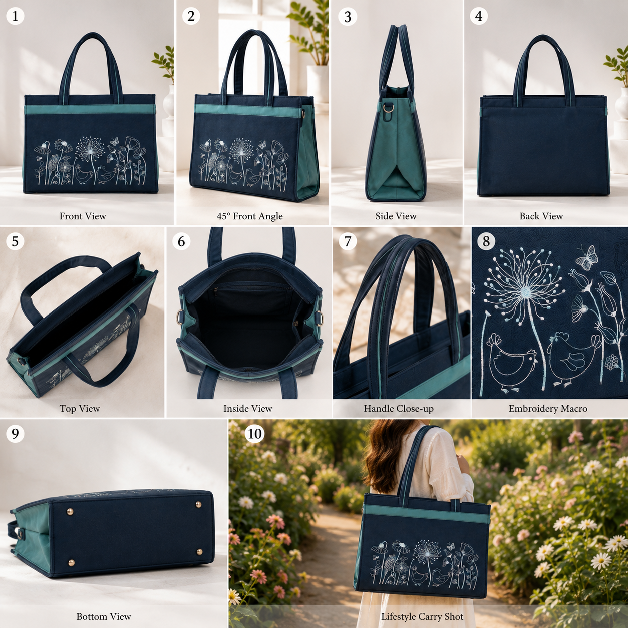 Floral Work Tote Bag | Embroidered Everyday Purse | Custom Women's Gift