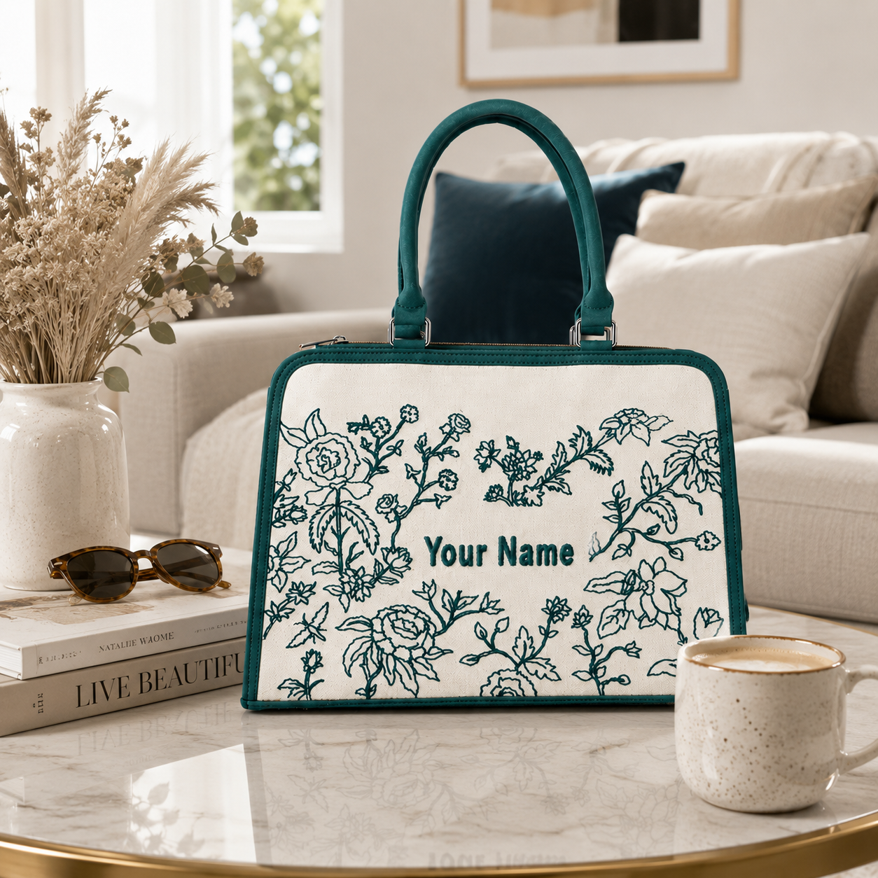 Personalized Floral Handbag with Custom Name