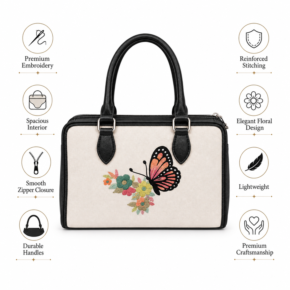Handmade Butterfly Embroidered Tote Bag – Premium Floral Women’s Handbag