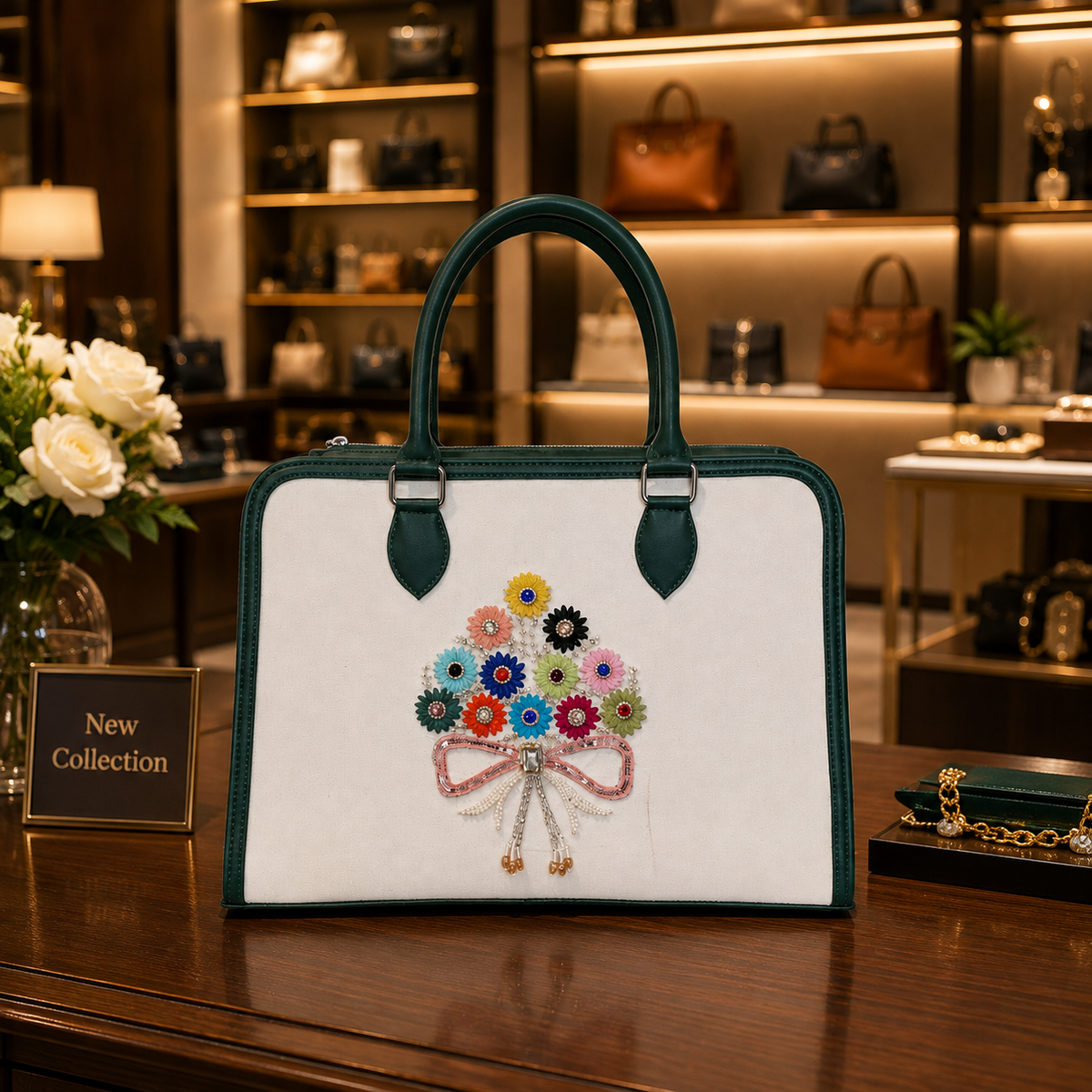 Premium Handmade Floral Handbag – Elegant Embroidered Tote Bag