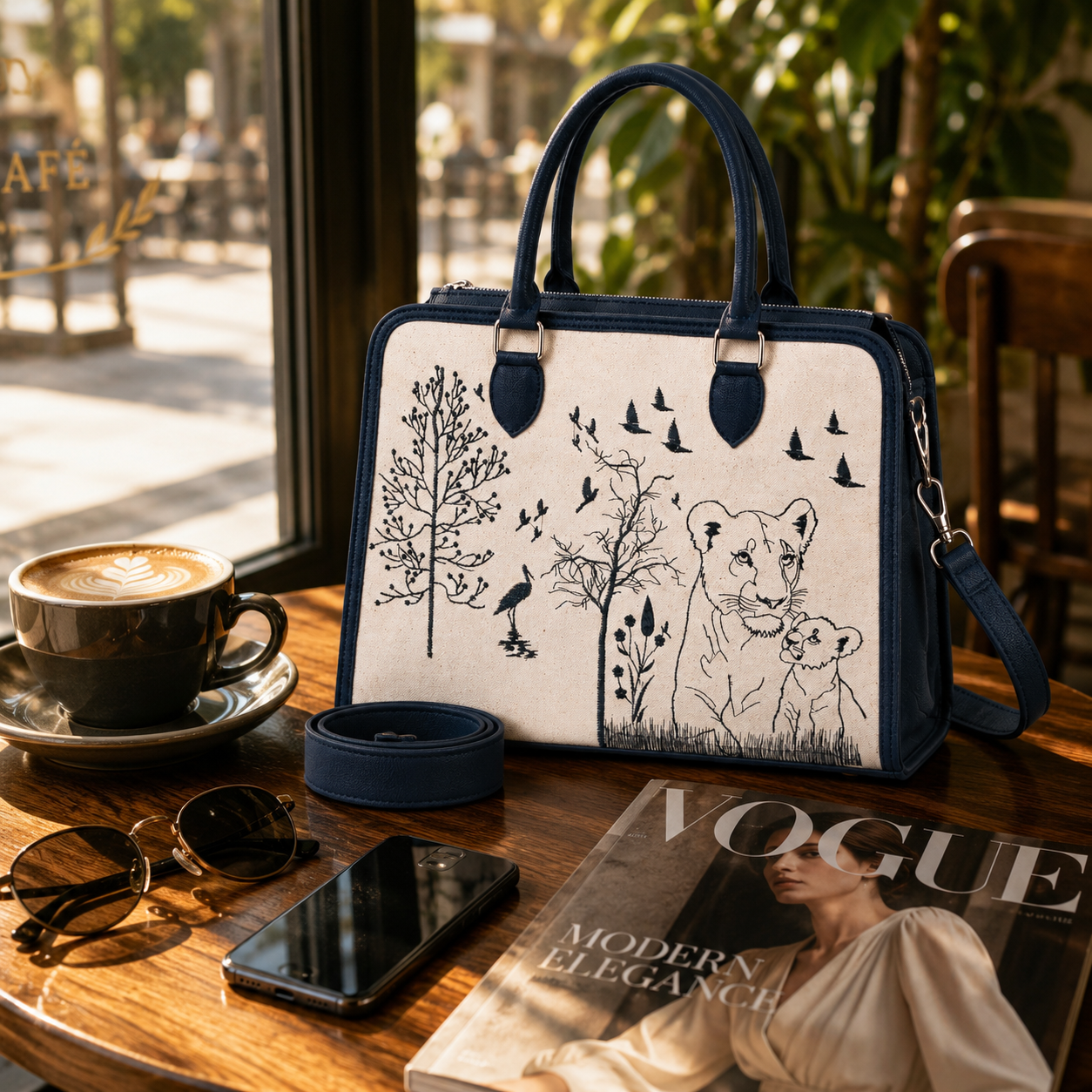 Personalized Wildlife Tote | Lion & Cub Handbag | Gift for Her