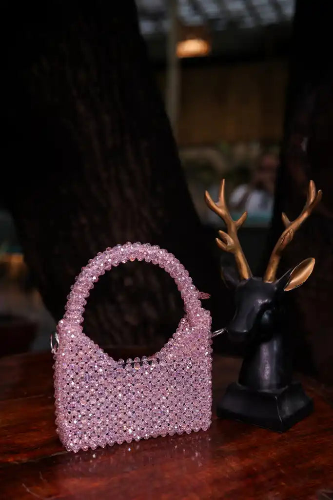 Handmade Pink Crystal Beaded Handbag for Women, Sparkly Mini Purse, Elegant Evening Bag, Wedding Bridal Party Purse, Unique Gift for Her