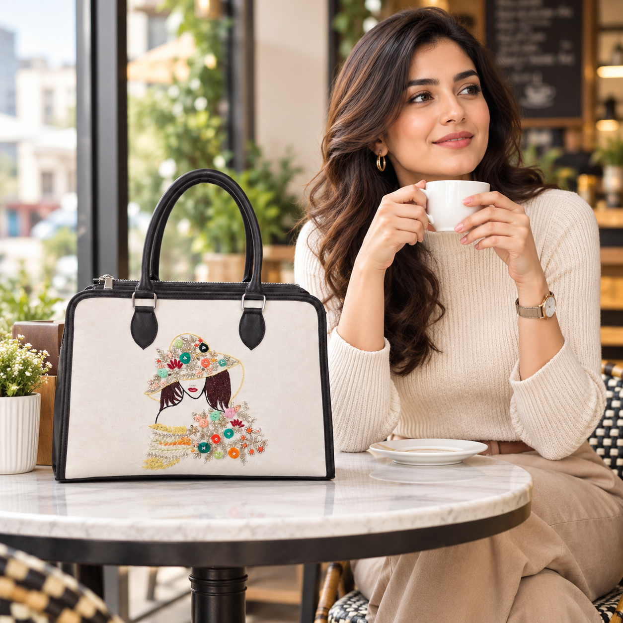 Handmade Embroidered Women’s Tote Bag – Elegant Designer Handbag
