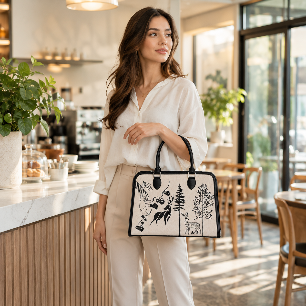 Personalized Forest Canvas Handbag | Custom Wildlife Tote Bag | Deer & Nature Print Women's Shoulder Bag | Monogram Gift for Her