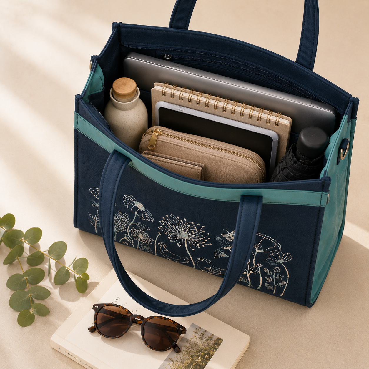 Floral Work Tote Bag | Embroidered Everyday Purse | Custom Women's Gift