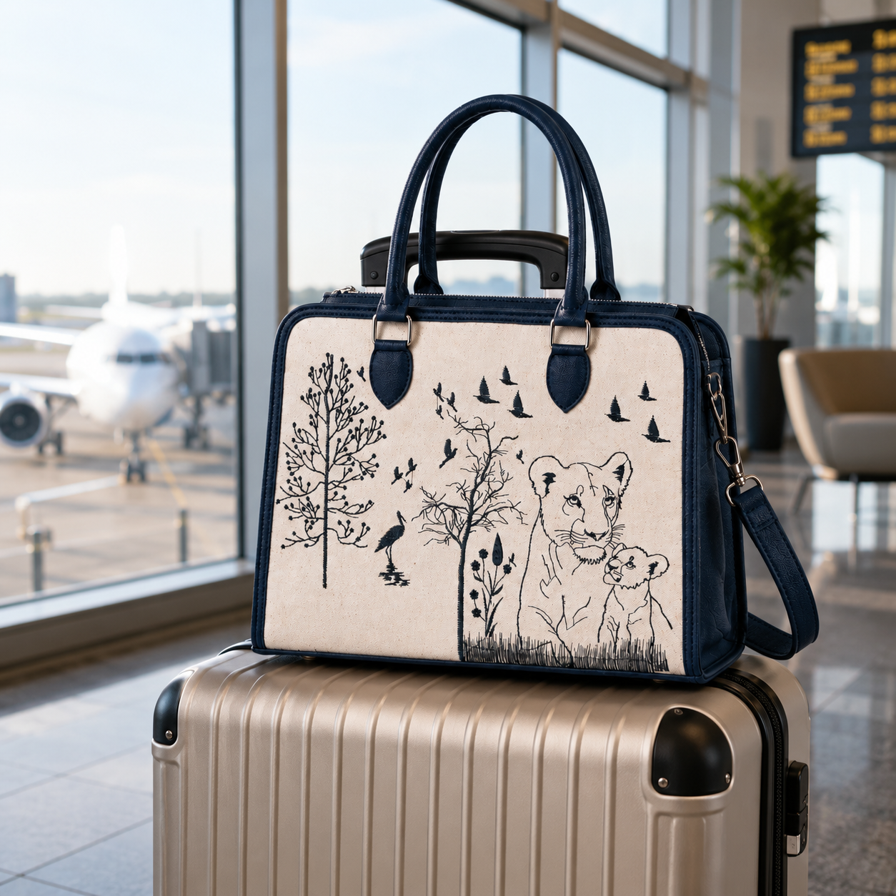 Personalized Wildlife Tote | Lion & Cub Handbag | Gift for Her