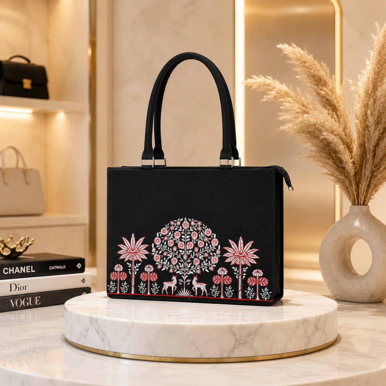 Women's Premium Embroidered Tote Bag with Extra Long Strap