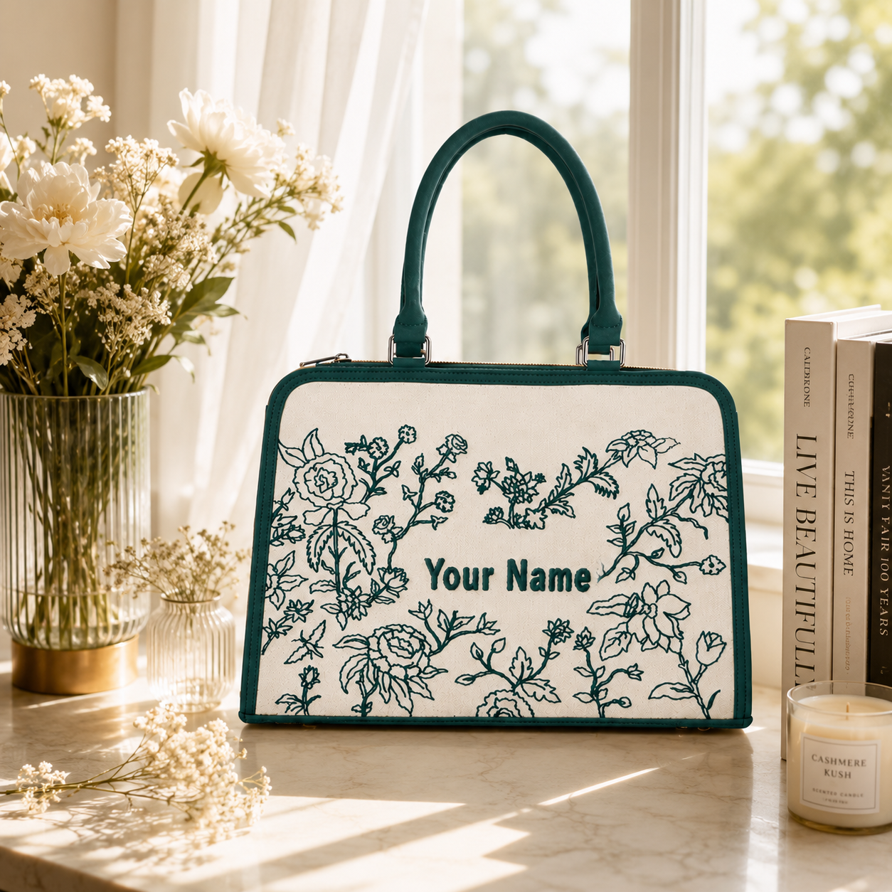 Personalized Floral Handbag with Custom Name