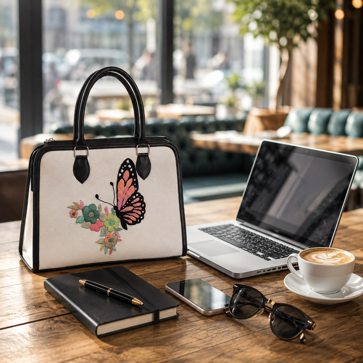 Handmade Butterfly Embroidered Tote Bag – Premium Floral Women’s Handbag