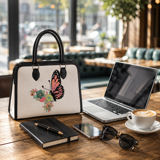 Handmade Butterfly Embroidered Tote Bag – Premium Floral Women’s Handbag