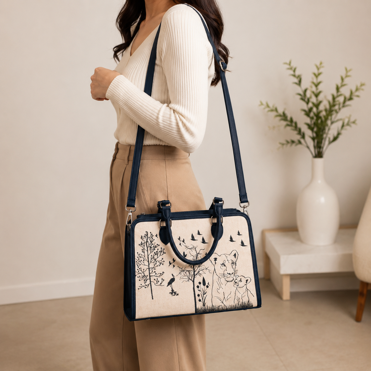 Personalized Wildlife Tote | Lion & Cub Handbag | Gift for Her