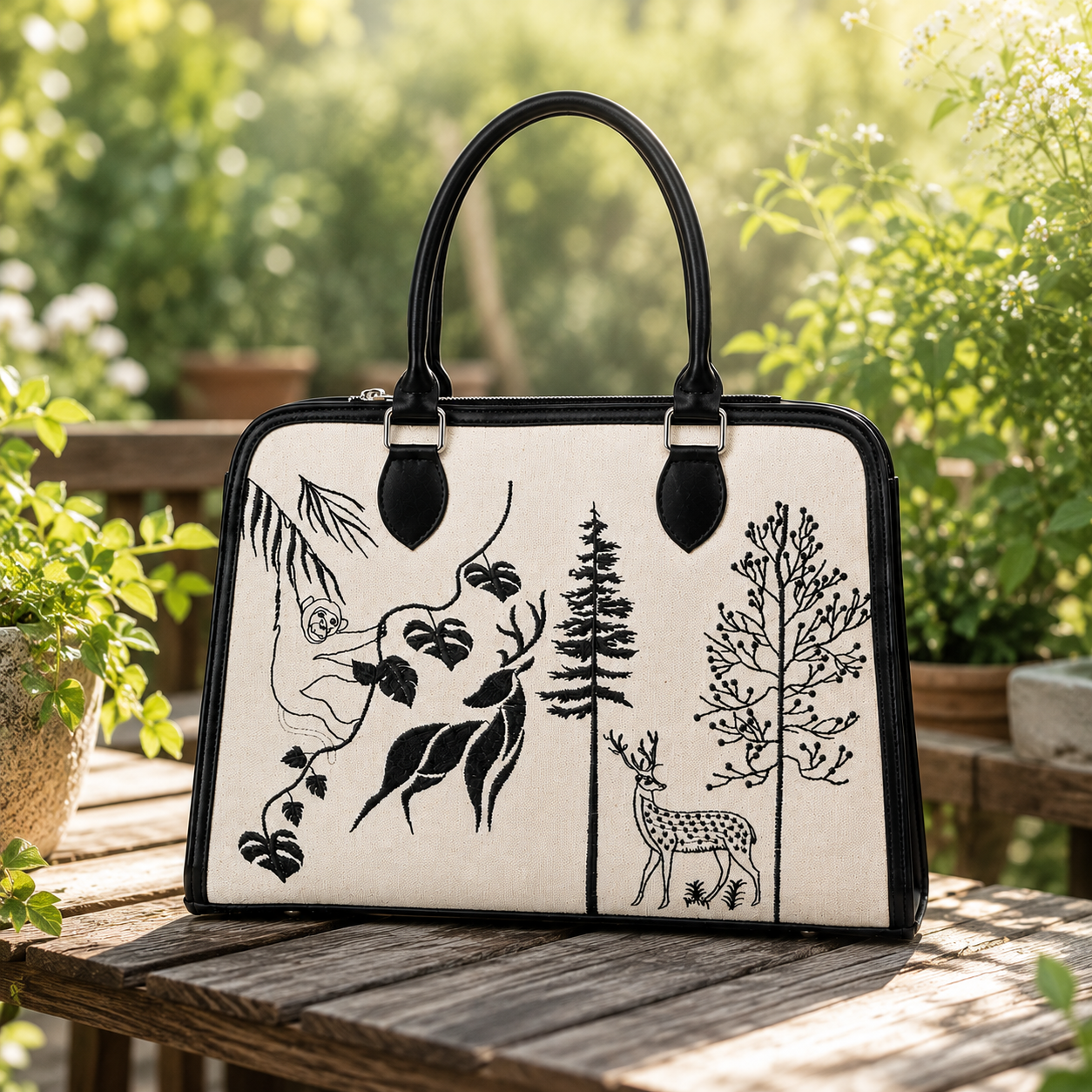Personalized Forest Canvas Handbag | Custom Wildlife Tote Bag | Deer & Nature Print Women's Shoulder Bag | Monogram Gift for Her
