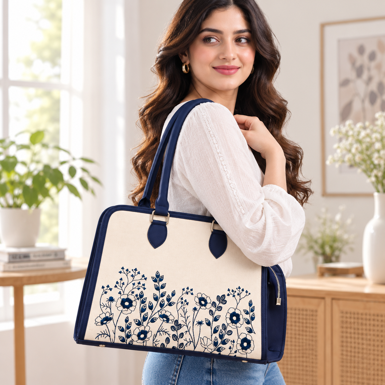 Personalized Tote Bag | Custom Name Floral Handbag | Women's Shoulder Purse
