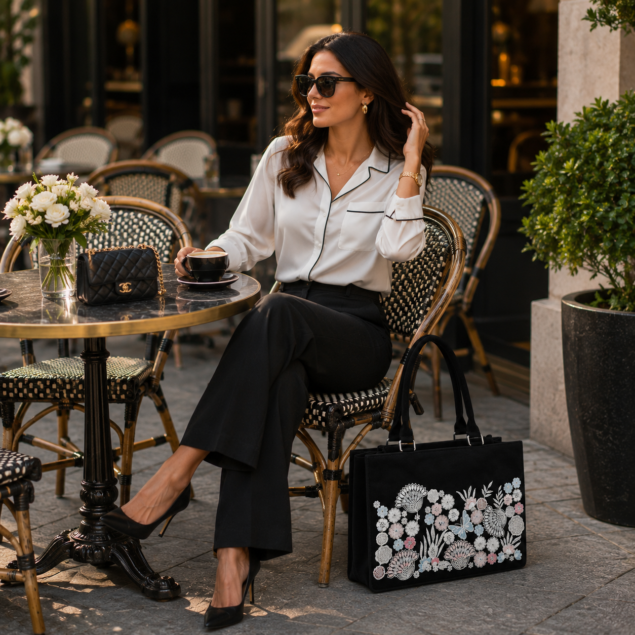 Luxury Floral Embroidered Tote Bag for Women | Premium Designer Shoulder Handbag | Large Capacity Everyday Carryall