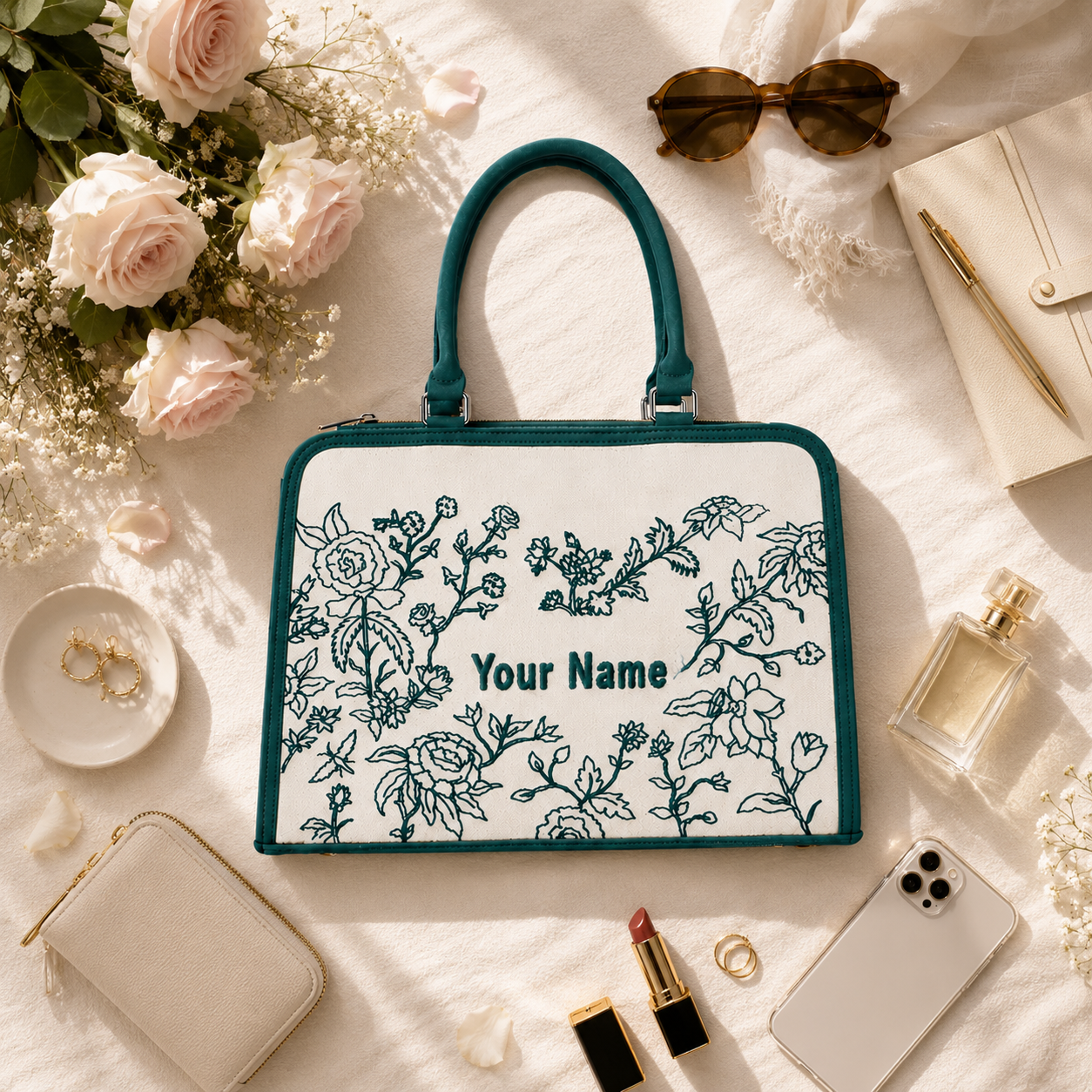 Personalized Floral Handbag with Custom Name